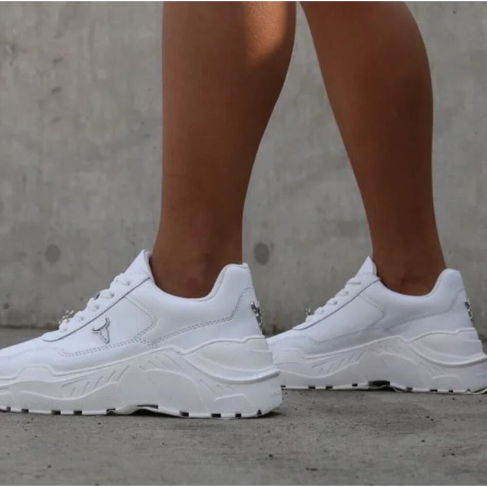 WINDSOR SMITH Carte Leather Chunky Platform Sneakers in White, Size 9